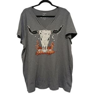 Torrid Cosmic Steer Skull Raglan Gray T-Shirt Size 3
